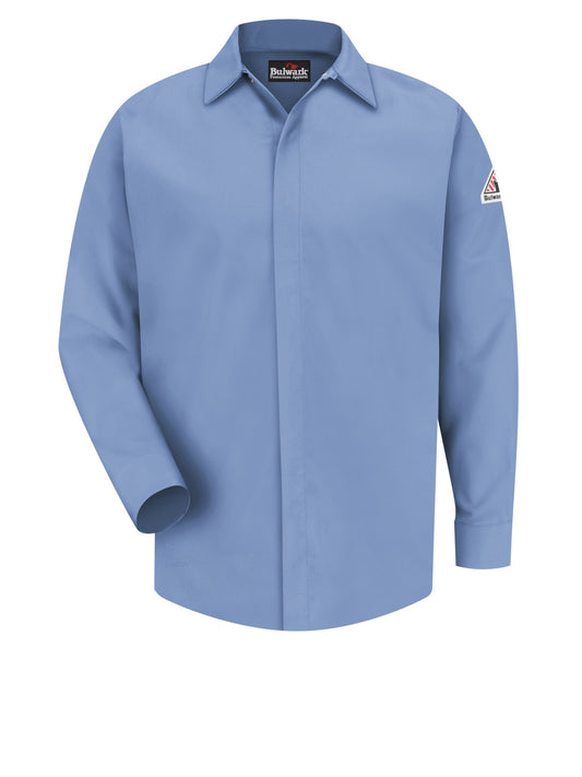 Men's Midweight Flame-Resistant Pocketless Concealed-Gripper Work Shirt - SLS2 - Light Blue