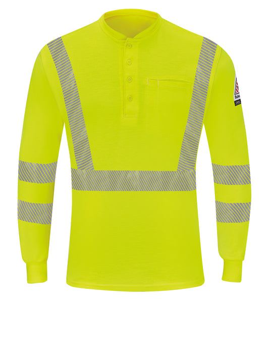 Men's Hi-Visibility Lightweight Flame-Resistant Long-Sleeve Henley Shirt - SML4 - Yellow/Green
