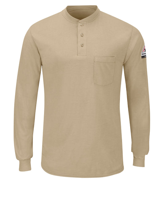 Men's Lightweight Flame-Resistant Long-Sleeve Henley Shirt - SML8 - Khaki