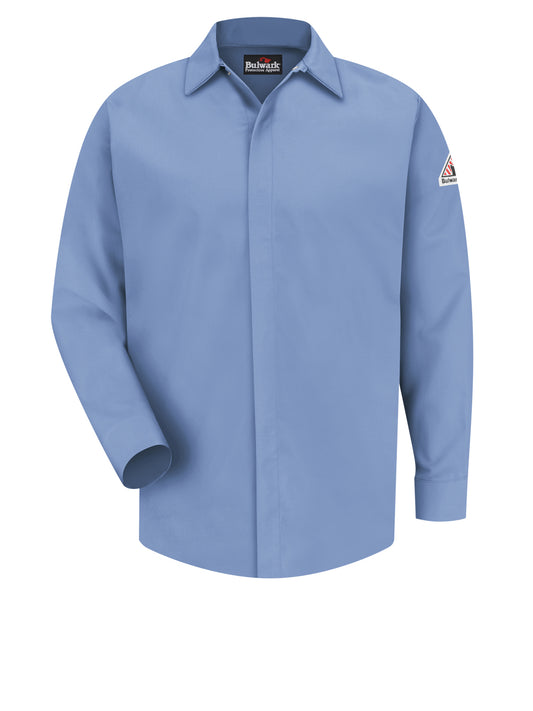 Men's Midweight Flame-Resistant Pocketless Concealed-Gripper Work Shirt - SMS2 - Light Blue