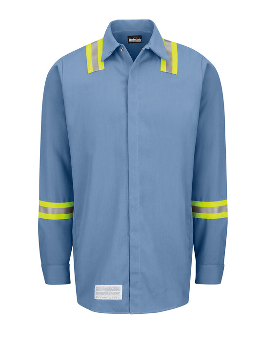 Men's Enhanced Visibility Flame-Resistant Concealed-Gripper Pocketless Work Shirt - SMS6 - Light Blue