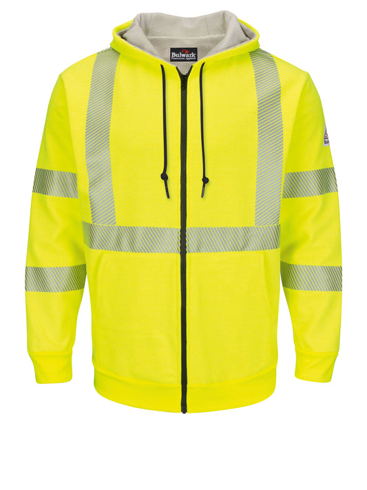 Men's Fleece Flame-Resistant Hi-Visibility Zip-Front Waffle-Lined Hooded Sweatshirt - SMZ4 - High Visibility