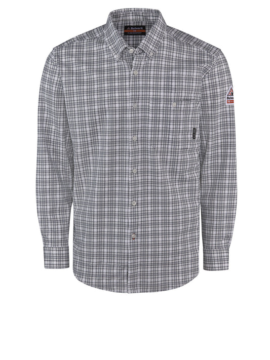 Men's Flame-Resistant Flex Knit Button Down Shirt - STG2 - Charcoal Plaid