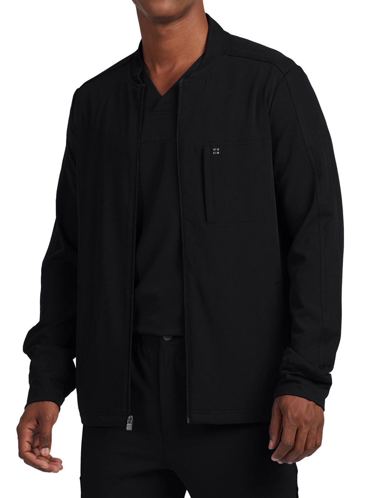 Men's Three-Pocket Mock Neck Knit Cuffs Jacket - WJ705 - Black