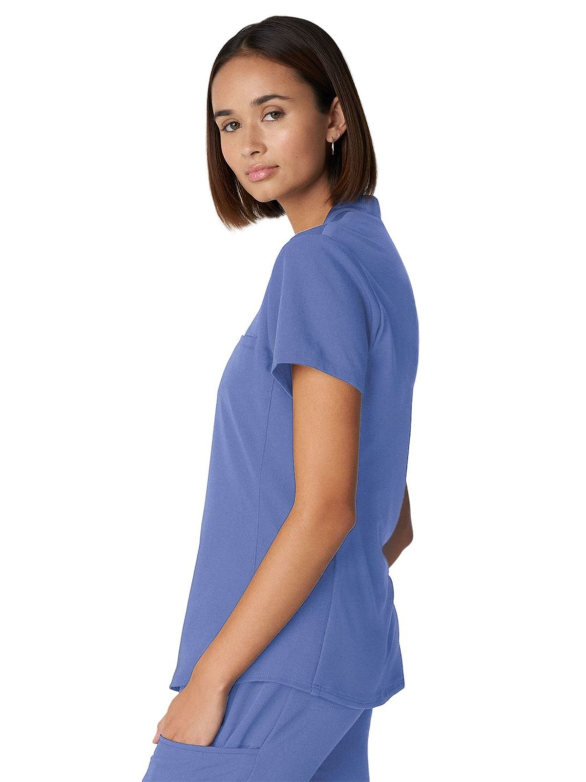 Women's 2-Pocket Wrinkle Resistant V-Neck Top - WT110 - Ceil Blue