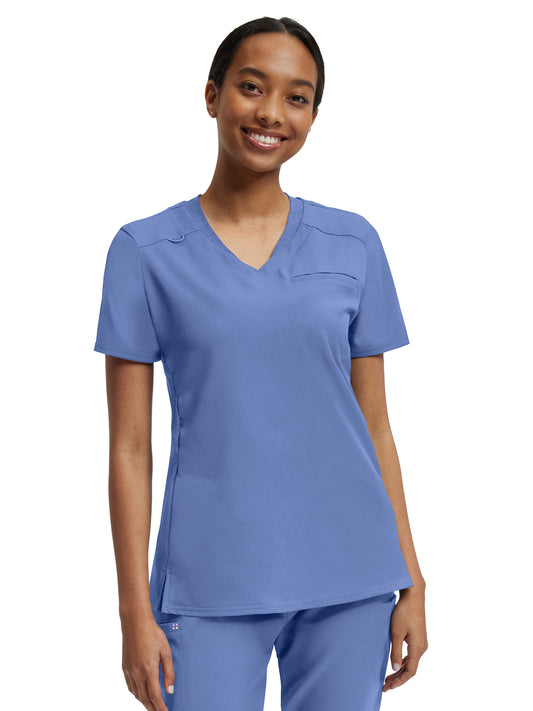 Women's Two-Pocket Knit Collar V-Neck Top - WT119 - Ceil
