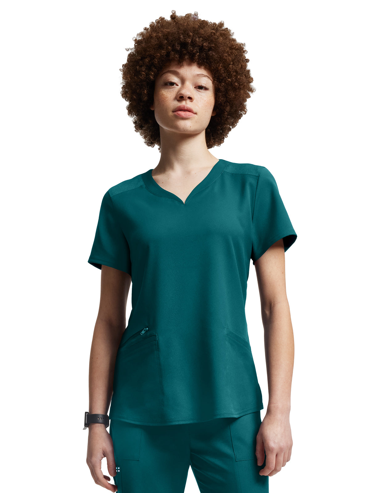 Women's Three-Pocket Curved V-Neckline Top - WT121 - Caribbean