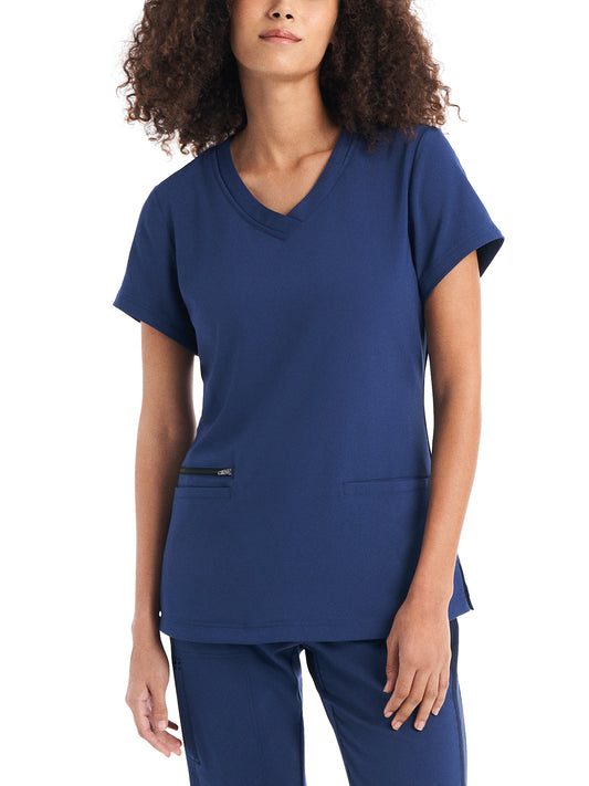 Women's Three-Pocket V-Neck Top - WT127 - Navy