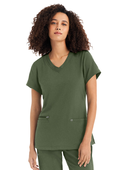 Women's Three-Pocket V-Neck Top - WT127 - Olive