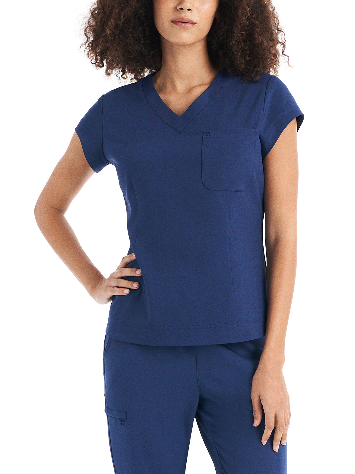 Women's One-Pocket V-Neck Top - WT128 - Navy