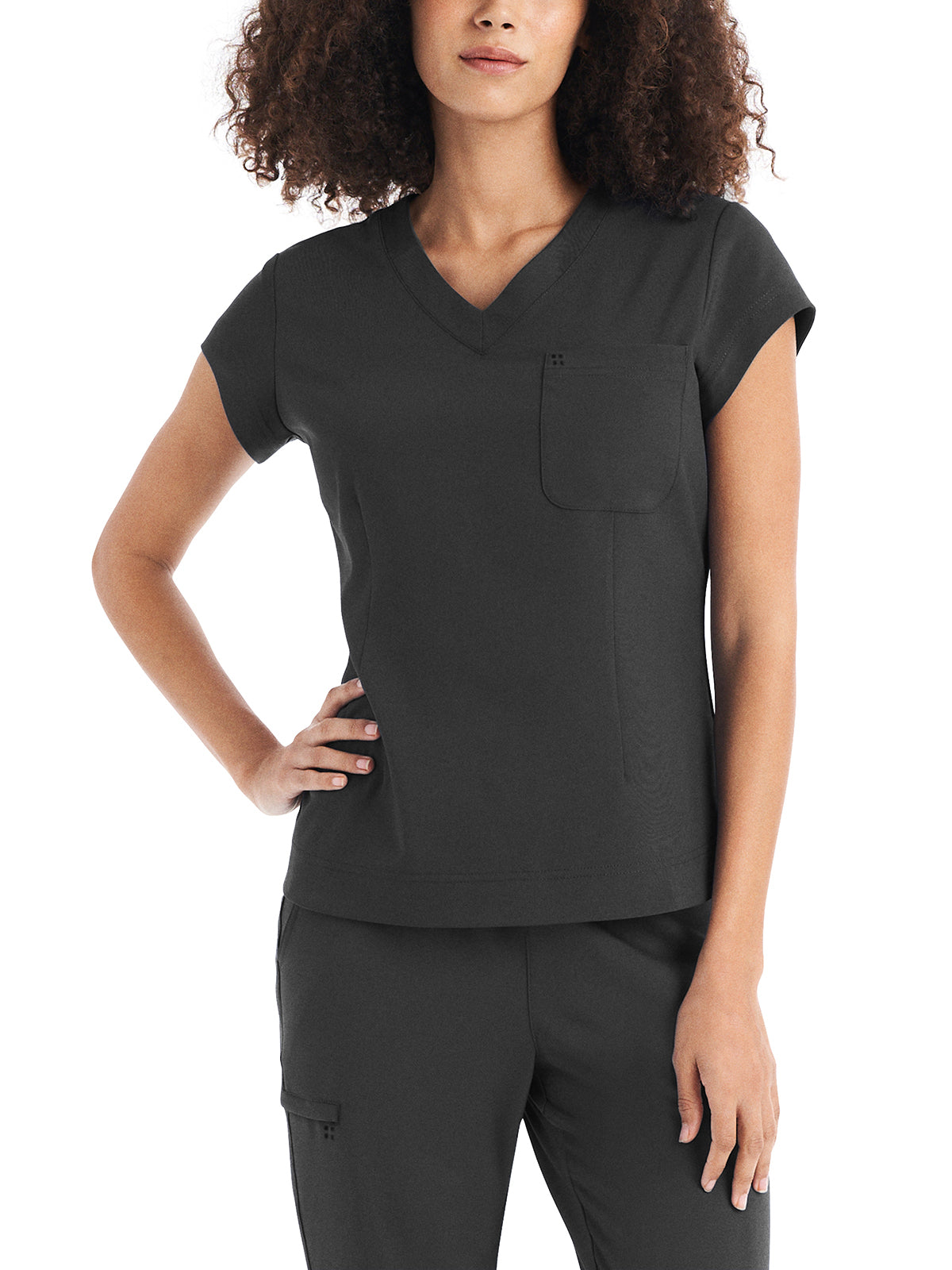Women's One-Pocket V-Neck Top - WT128 - Pewter
