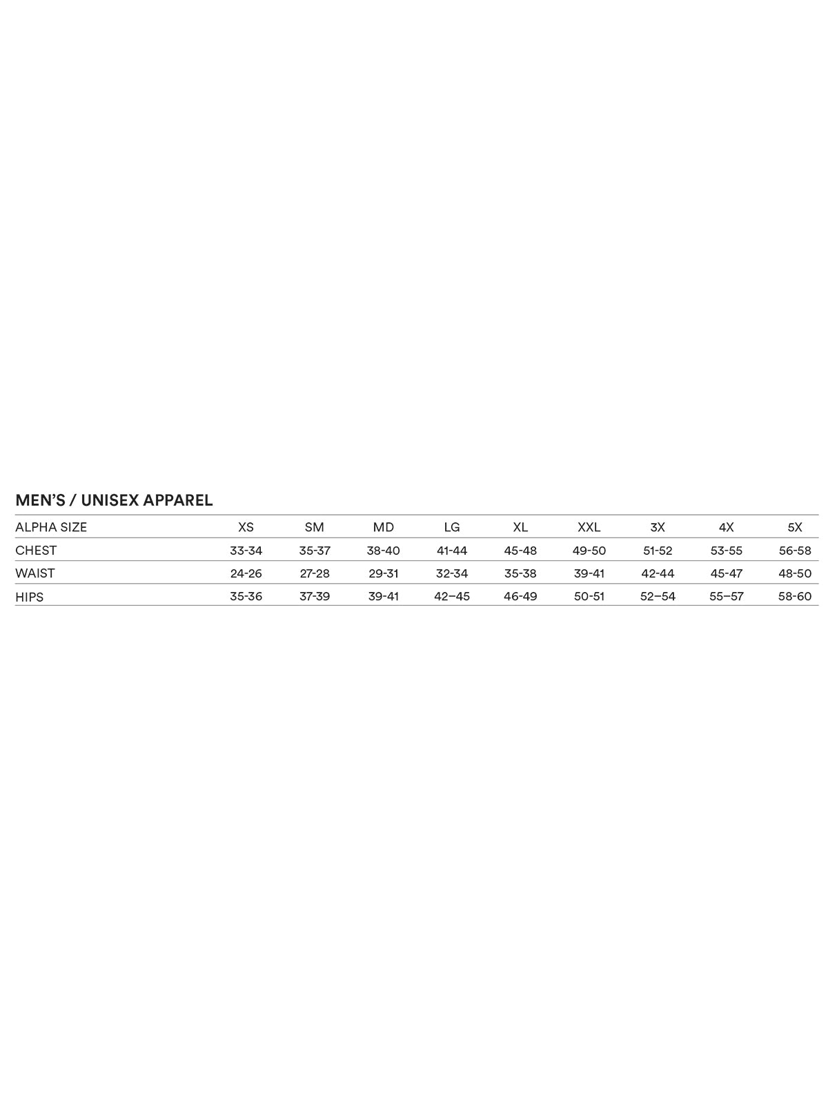 SIZECHART