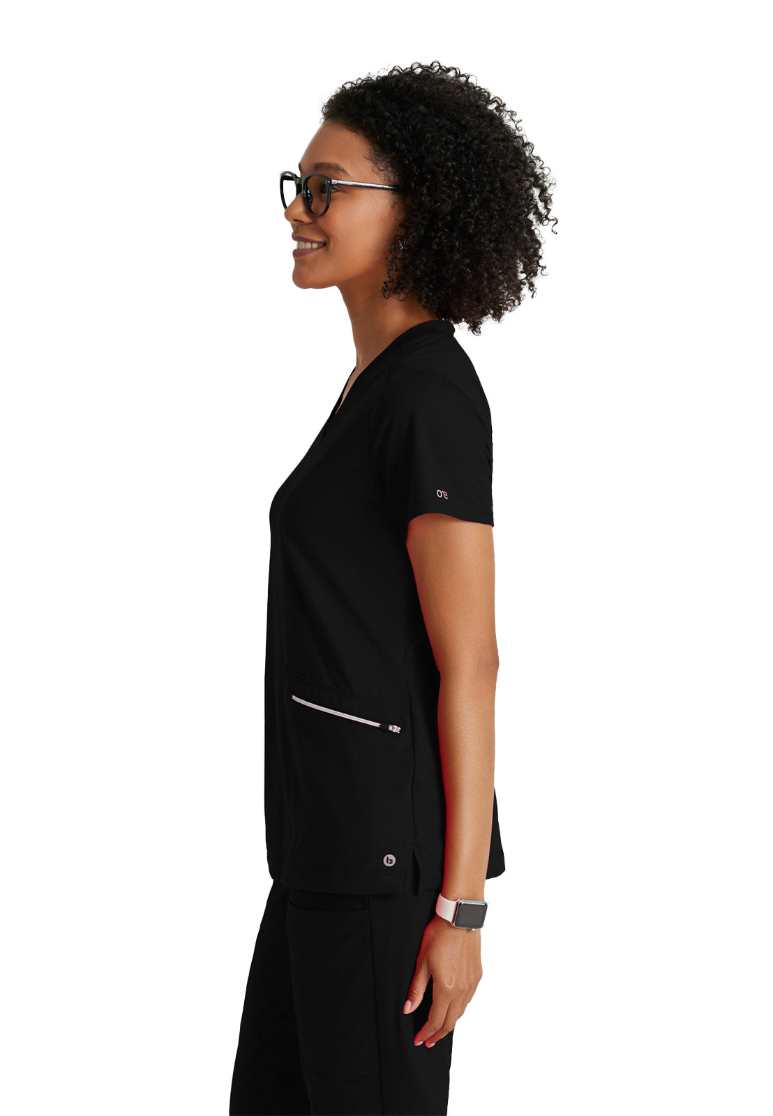 Women's 2 Pocket V-Neck Top - BOT209 - Black