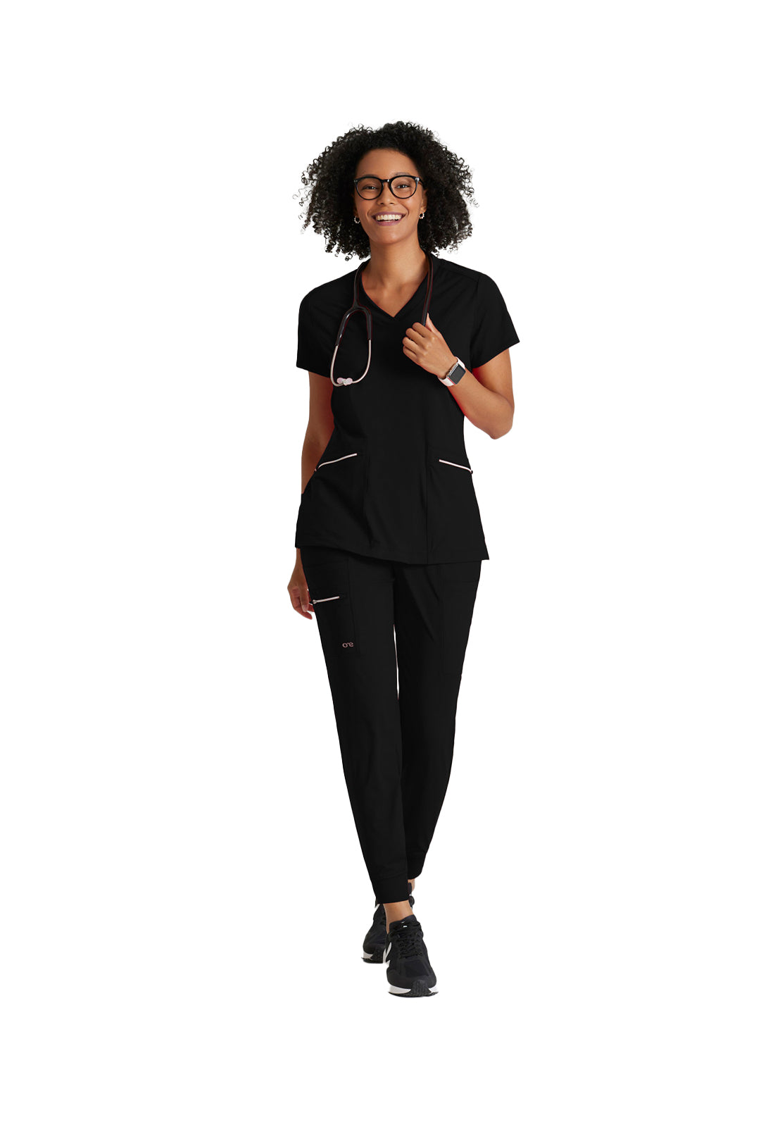 Women's 2 Pocket V-Neck Top - BOT209 - Black