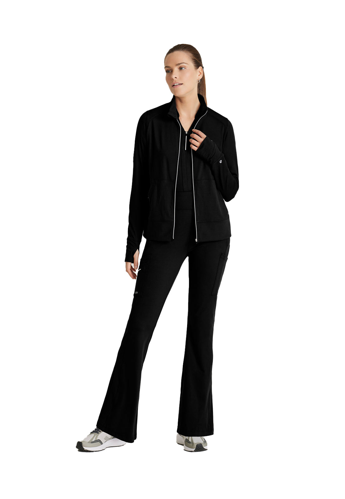 Women's Kangaroo Pocket Zip-Up Warm-Up Jacket - BOW896 - Black