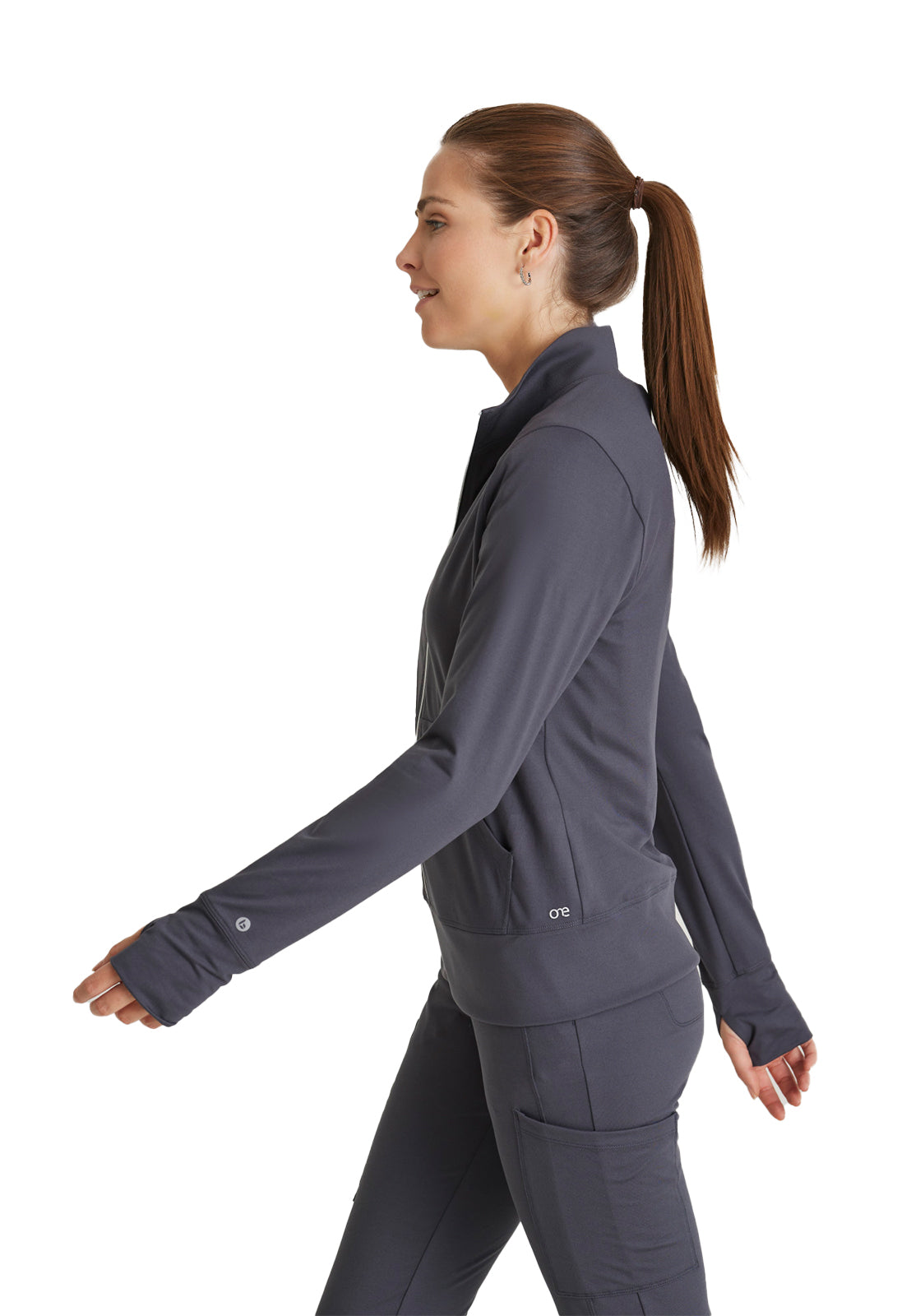 Women's Kangaroo Pocket Zip-Up Warm-Up Jacket - BOW896 - Steel