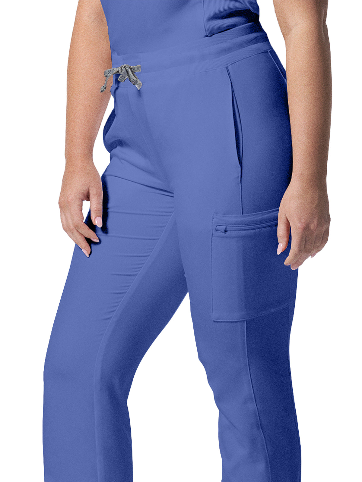 Women's 7-Pocket Mid-Rise Rib-Knit Elastic Waist Cargo Pant - LB400 - Ceil Blue
