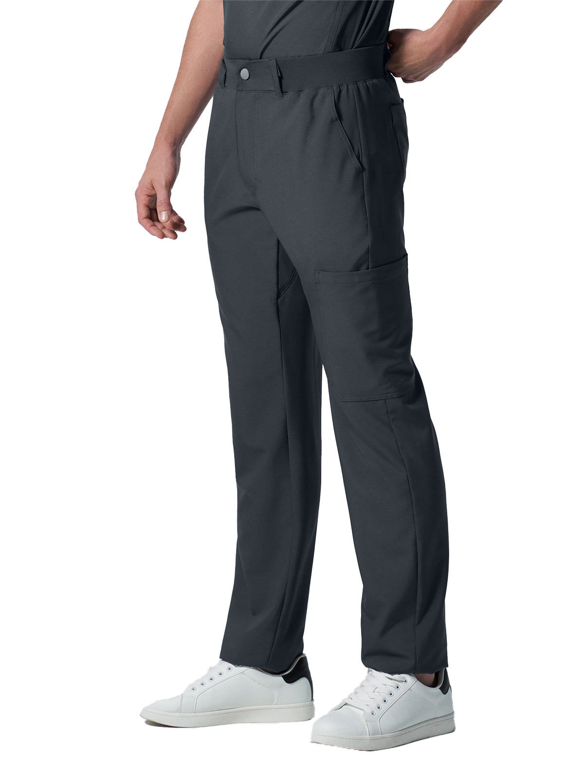 Men's 8-Pocket Mid-Rise Rib-Knit Elastic Waist Cargo Pant - LB410 - Pewter