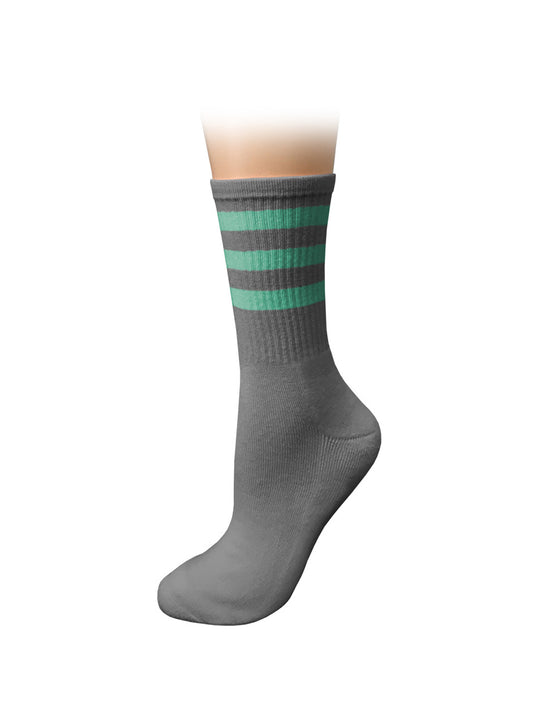 Unisex Cushioned Crew Socks - 391 - Pewter with Mint Stripes