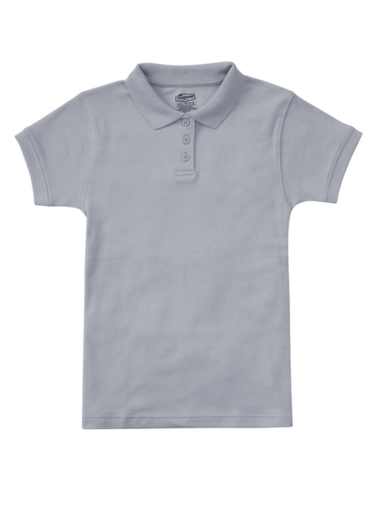 Girls' Short Sleeve Fitted Interlock Polo - CR858Y - Heather Gray