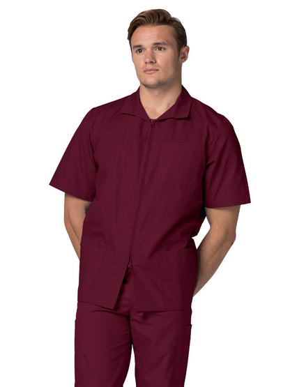 Men's Zippered Short Sleeve Scrub Jacket - 607 - Burgundy