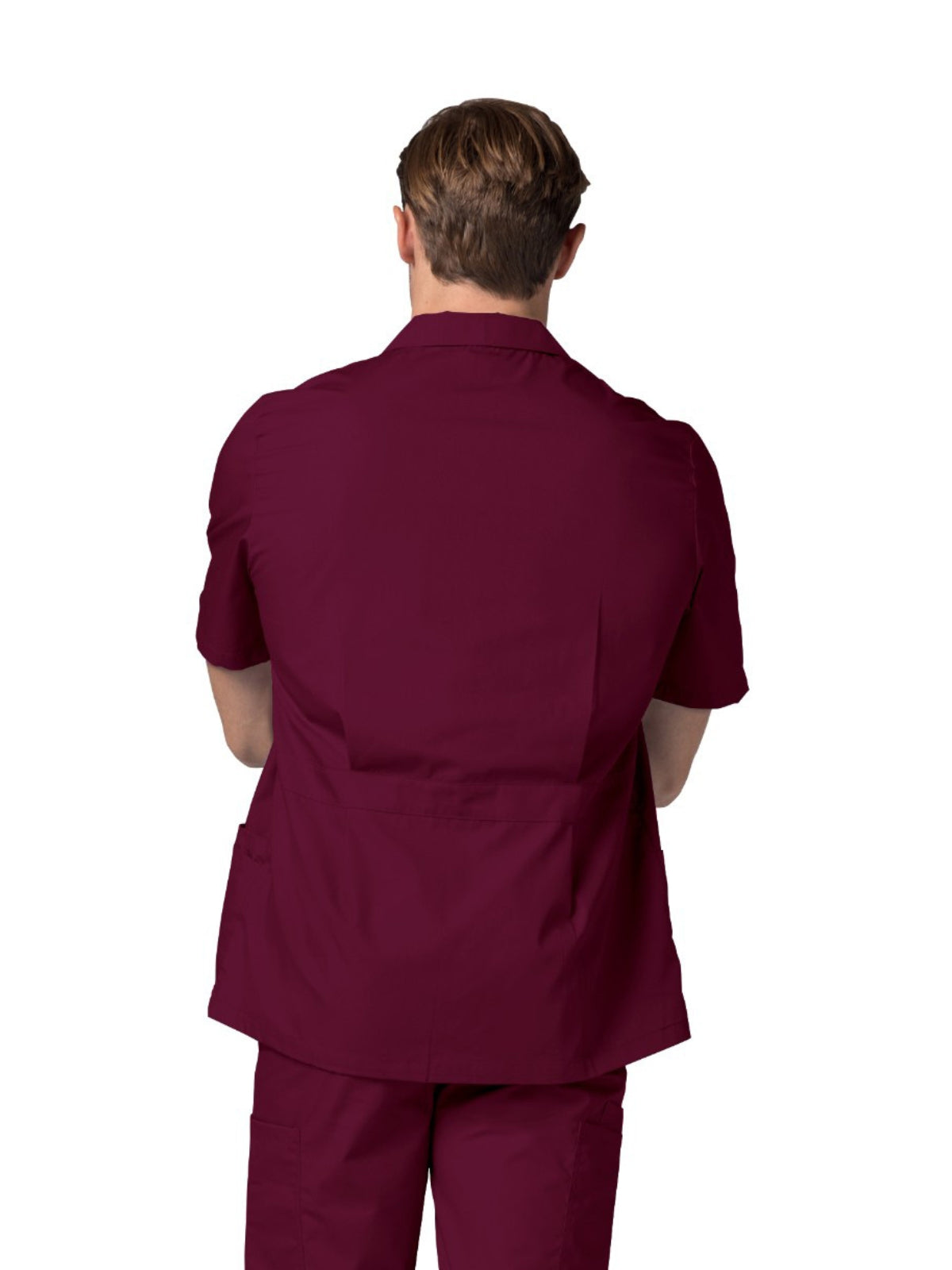 Men's Zippered Short Sleeve Scrub Jacket - 607 - Burgundy