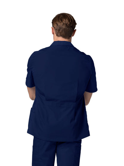 Men's Zippered Short Sleeve Scrub Jacket - 607 - Navy