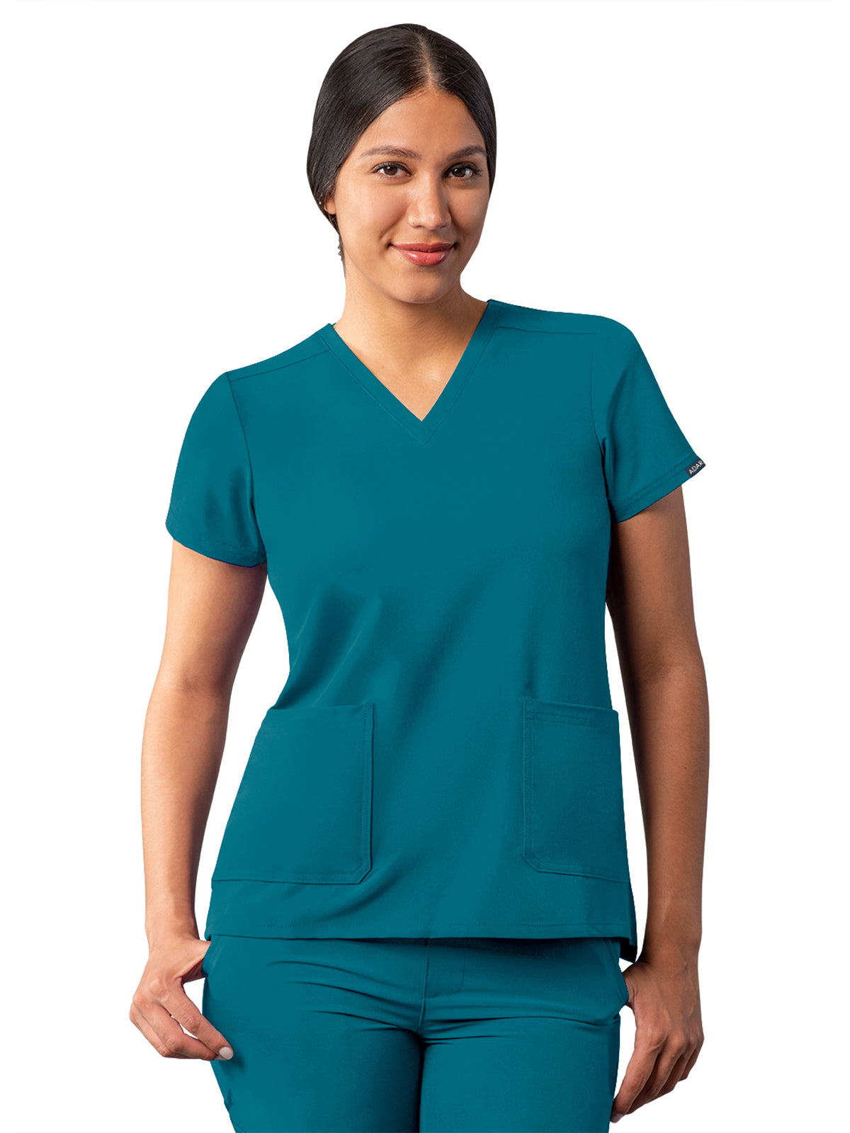 Women's Multi-Pocket V-Neck Top - A6008 - Caribbean Blue