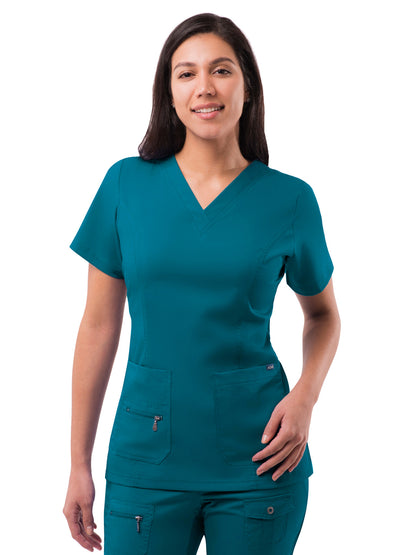 Women's V-Neck Elevated Top - P4212 - Caribbean Blue