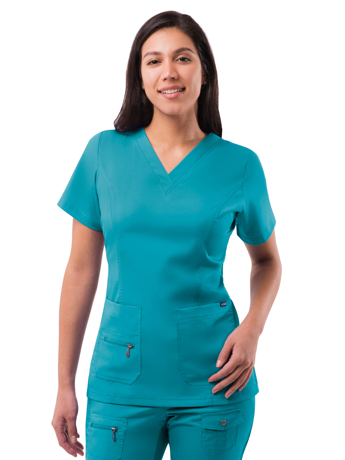 Women's V-Neck Elevated Top - P4212 - Teal Blue