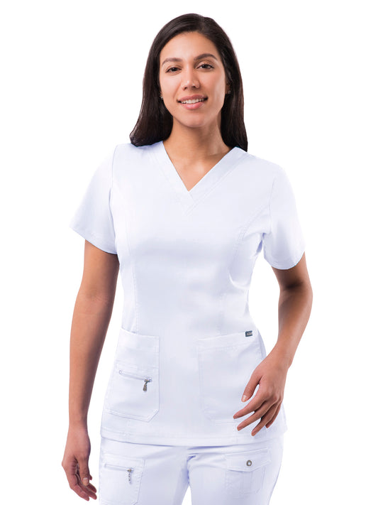 Women's V-Neck Elevated Top - P4212 - White