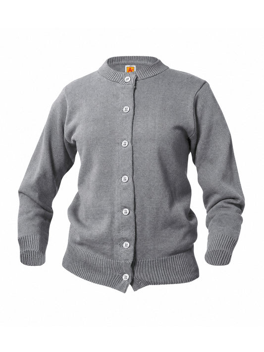 Women’s & Girl’s Jersey Knit 7-Button Crewneck Cardigan - 6000 - Grey Heather