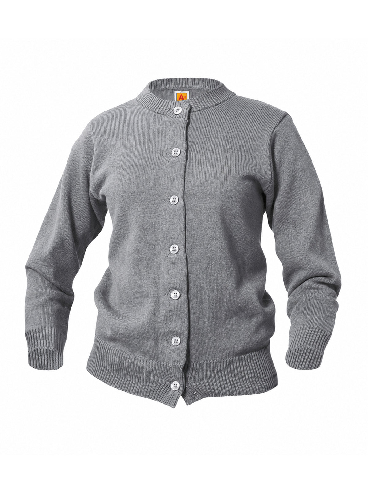 Women’s & Girl’s Jersey Knit 7-Button Crewneck Cardigan - 6000 - Grey Heather