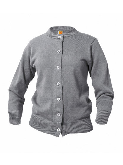 Women’s & Girl’s Jersey Knit 7-Button Crewneck Cardigan - 6000 - Grey Heather