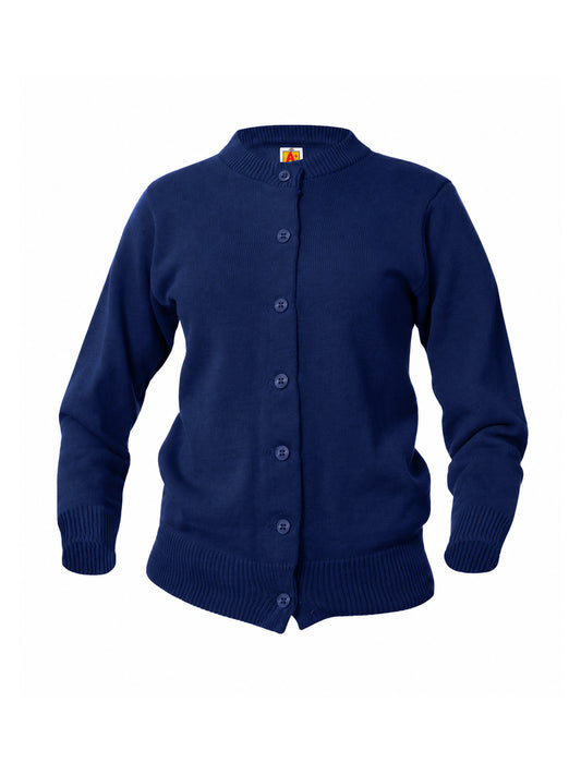 Women’s & Girl’s Jersey Knit 7-Button Crewneck Cardigan - 6000 - Navy