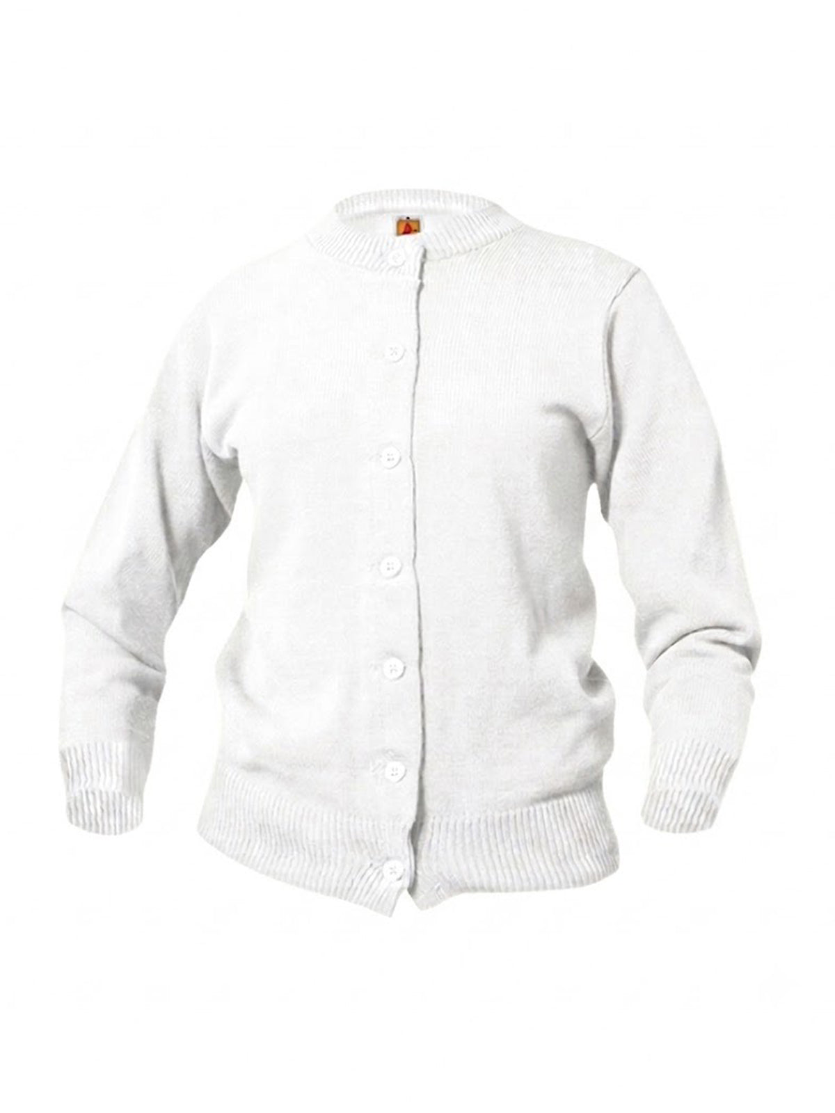 Women’s & Girl’s Jersey Knit 7-Button Crewneck Cardigan - 6000 - White