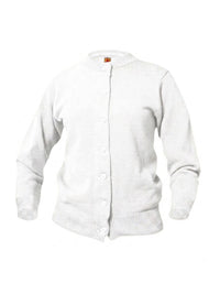 Women’s & Girl’s Jersey Knit 7-Button Crewneck Cardigan - 6000 - White
