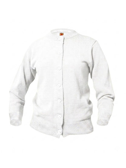 Women’s & Girl’s Jersey Knit 7-Button Crewneck Cardigan - 6000 - White