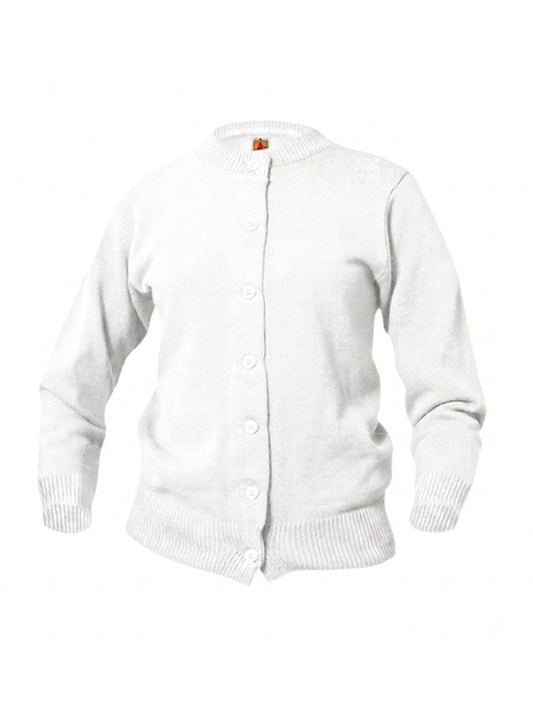 Women’s & Girl’s Jersey Knit 7-Button Crewneck Cardigan - 6000 - White