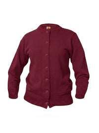 Women’s & Girl’s Jersey Knit 7-Button Crewneck Cardigan - 6000 - Wine