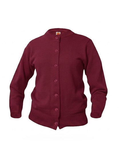 Women’s & Girl’s Jersey Knit 7-Button Crewneck Cardigan - 6000 - Wine