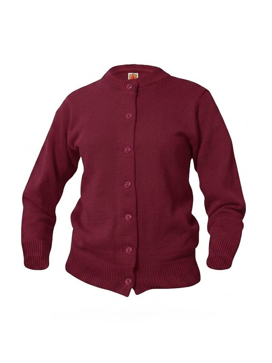 Women’s & Girl’s Jersey Knit 7-Button Crewneck Cardigan - 6000 - Wine