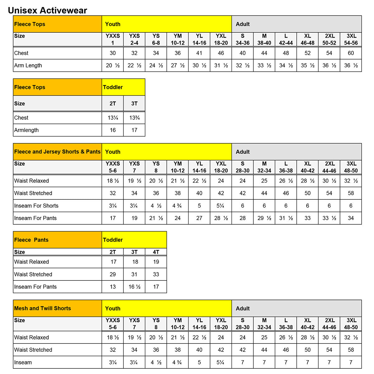 SIZECHART