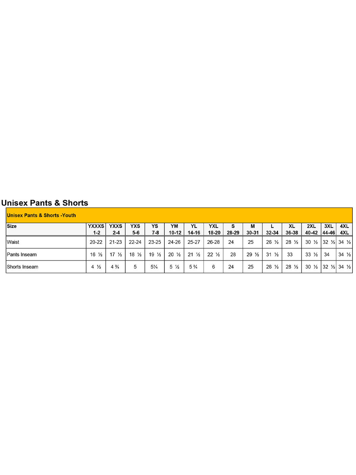 SIZECHART