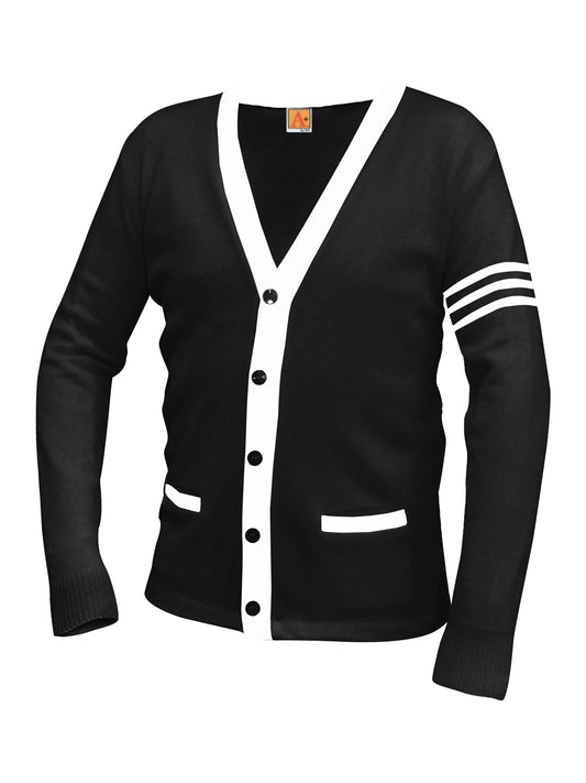 Unisex Two-Pocket Varsity 5-Button Contrast Cardigan Sweatshirt - 6340 - Black with White Stripe