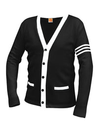 Unisex Two-Pocket Varsity 5-Button Contrast Cardigan Sweatshirt - 6340 - Black with White Stripe