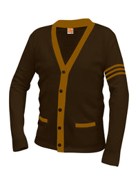 Unisex Two-Pocket Varsity 5-Button Contrast Cardigan Sweatshirt - 6340 - Brown with Old Gold Stripe