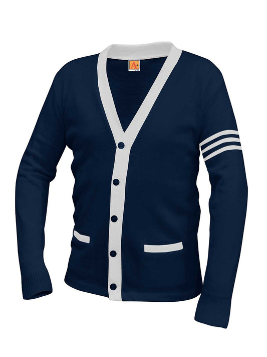 Unisex Two-Pocket Varsity 5-Button Contrast Cardigan Sweatshirt - 6340 - Navy