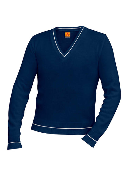 Unisex Pocketless V-Neck Sweater - 6503 - Navy with White Stripe