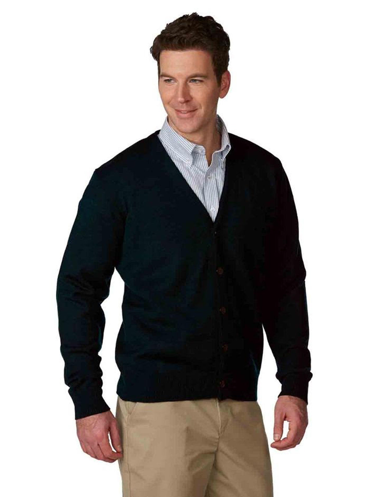 Unisex Jersey Knit 5-Button V-Neck Cardigan Sweater - 6745 - Black